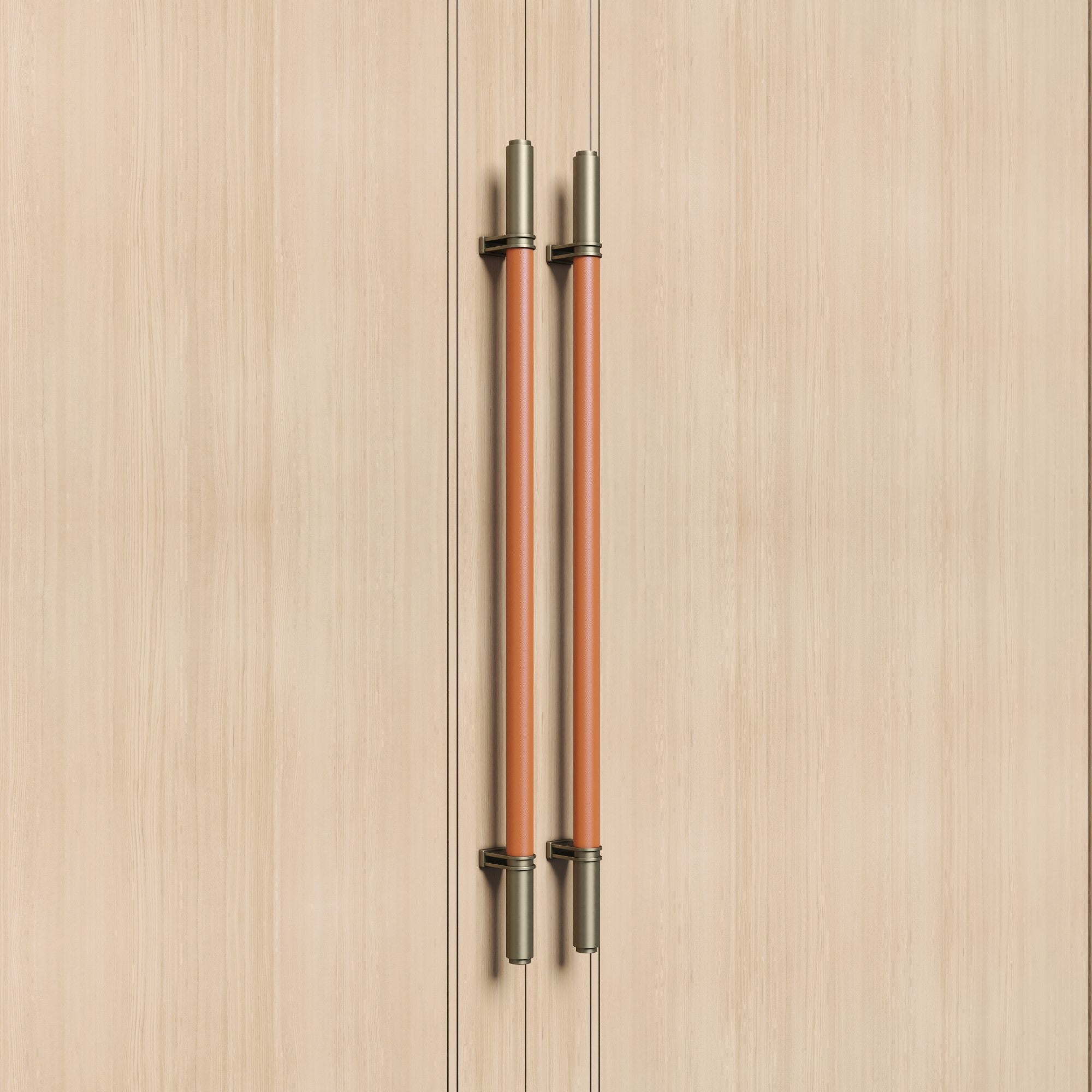 Cylindrical leather handle for hotel meeting room doors